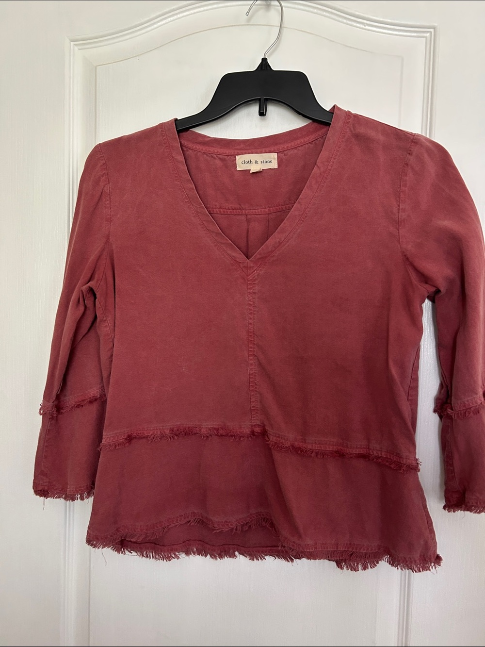 cloth & stone Frayed Hem V-Neck Tunic Top - Rose 19 PTP